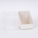 Scatola duo - base cartoncino bianco (trama fibra bianco) con parte pvc  trasparente - cm 10x10x12h