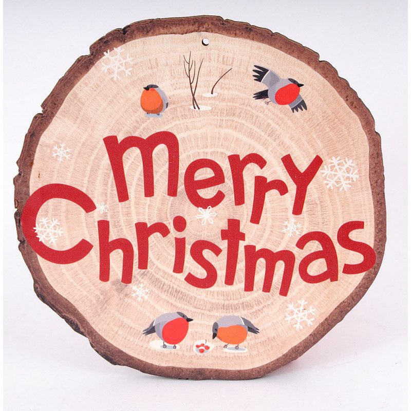 Pendaglio in Legno Modello Tronco Merry Christmas - Mis. Ø Cm 30