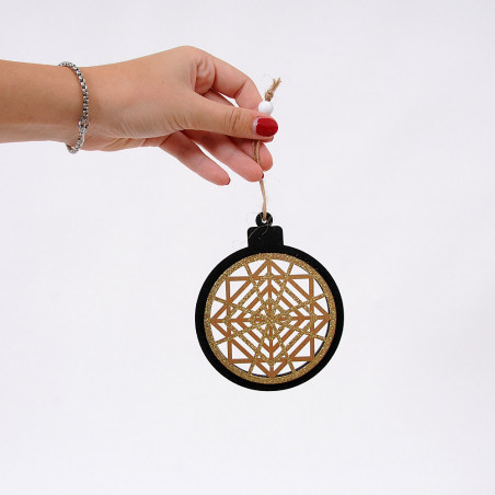 Set di 3 Pendagli in Legno Palline di Natale con Glitter