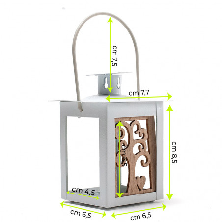 Lanterna Bianca con Albero della Vita in Legno senza led tappo bianco di lato