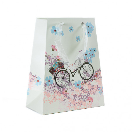 Borsa in Carta con Maniglia in Organza - Fantasia Bicicletta