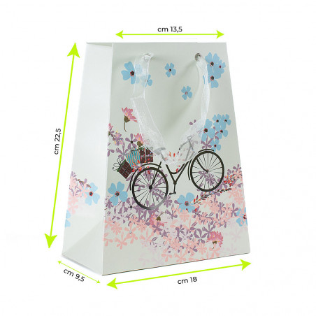 Borsa in Carta con Maniglia in Organza - Fantasia Bicicletta