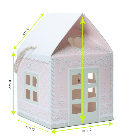 Scatolina a Casetta in Cartoncino Pastello rosa davanti