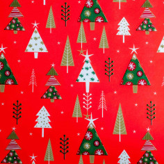 Foglio in Carta Regalo - Natale rosso con alberi