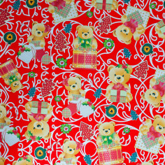 Foglio in Carta Regalo - Natale Bimbi orsetti sfondo rosso