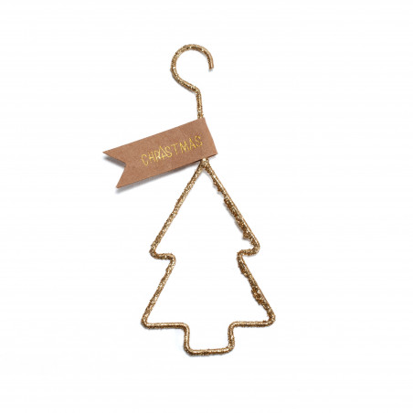 Pendaglio in Metallo con Glitter con Etichetta Christmas albero di natale