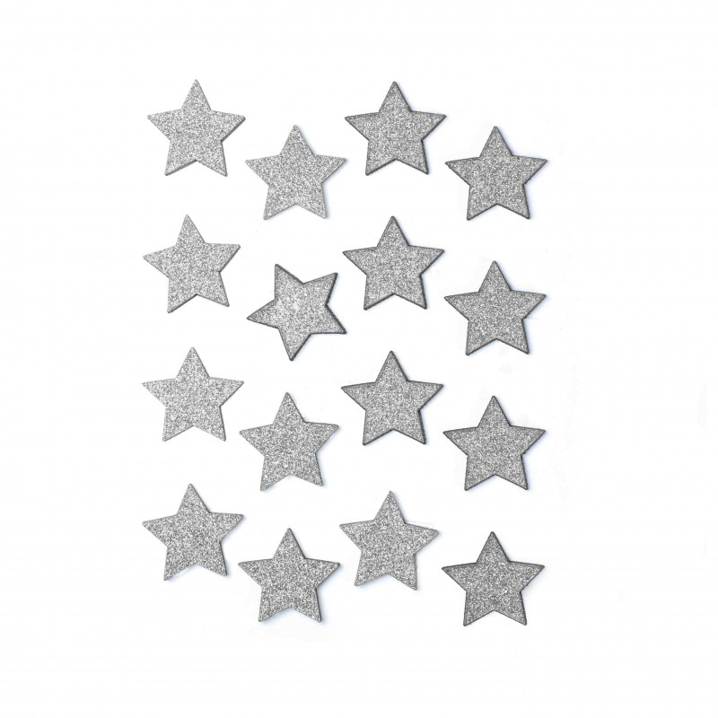 Sticker in Legno  Stella argento con Glitter