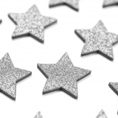 Sticker in Legno Stella argento con Glitter da vicino