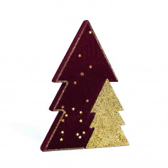 Albero di Natale Floccato Bordeaux e Albero Oro Glitter di lato