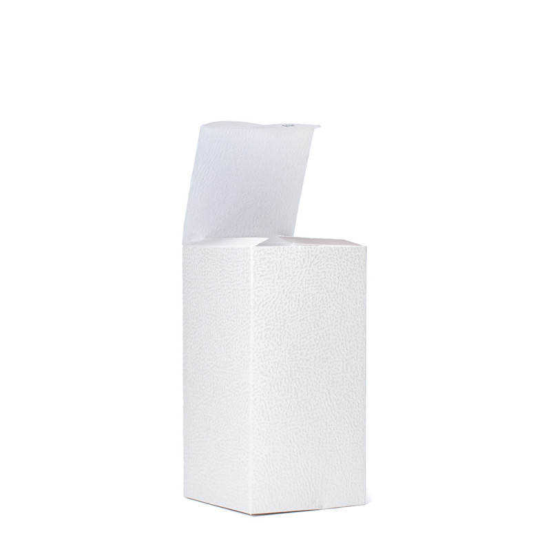 Scatole Pieghevoli in Cartoncino Pelle Bianco con Base Quadrata piccola aperta