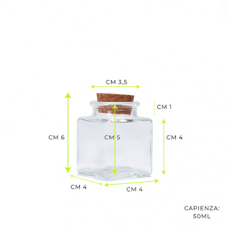 Vasetto in Vetro con Tappo in Sughero - Base Quadrata piccolo