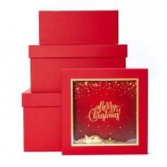 Scatole Rigida Quadrata con Finestra Merry Christmas - Rosso