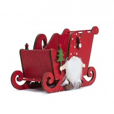 Slitta Contenitore in Legno Rosso con Babbo Natale piccolo girato