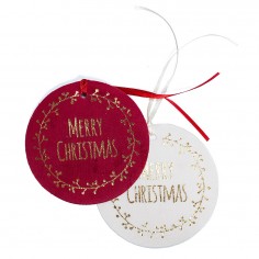 Etichette in Velluto con Cordino in Raso - Merry Christmas 6pz