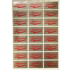 Sticker in Carta Metallizzata Oro - Auguri Rosso - Confezione da 240 Etichette