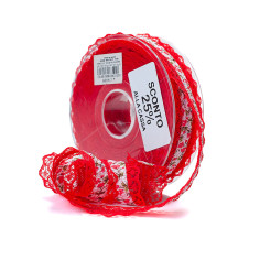 Nastro in Tessuto con Stampa Rose e Pizzo - Lace Flower rosso