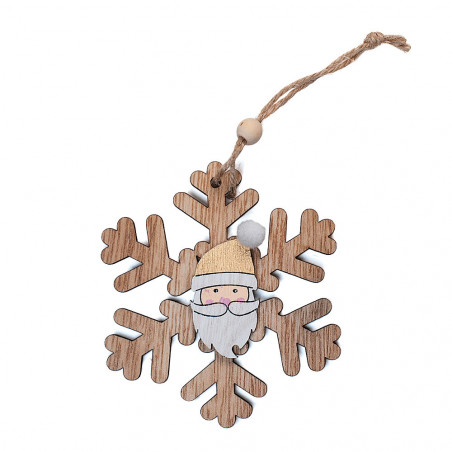 Pendaglio in Legno Babbo Natale in Fiocco di Neve