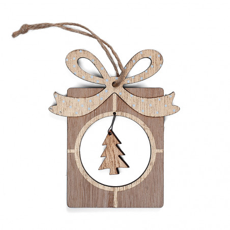 Pendagli in Legno Pacco Regalo - Mis. Cm 6,5x11H, Confezione da 3Pz Assortiti