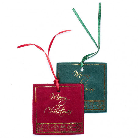 Tag in Simil Velluto con Merry Christmas - Mis. Cm 7x7H, Confezione da 6Pz