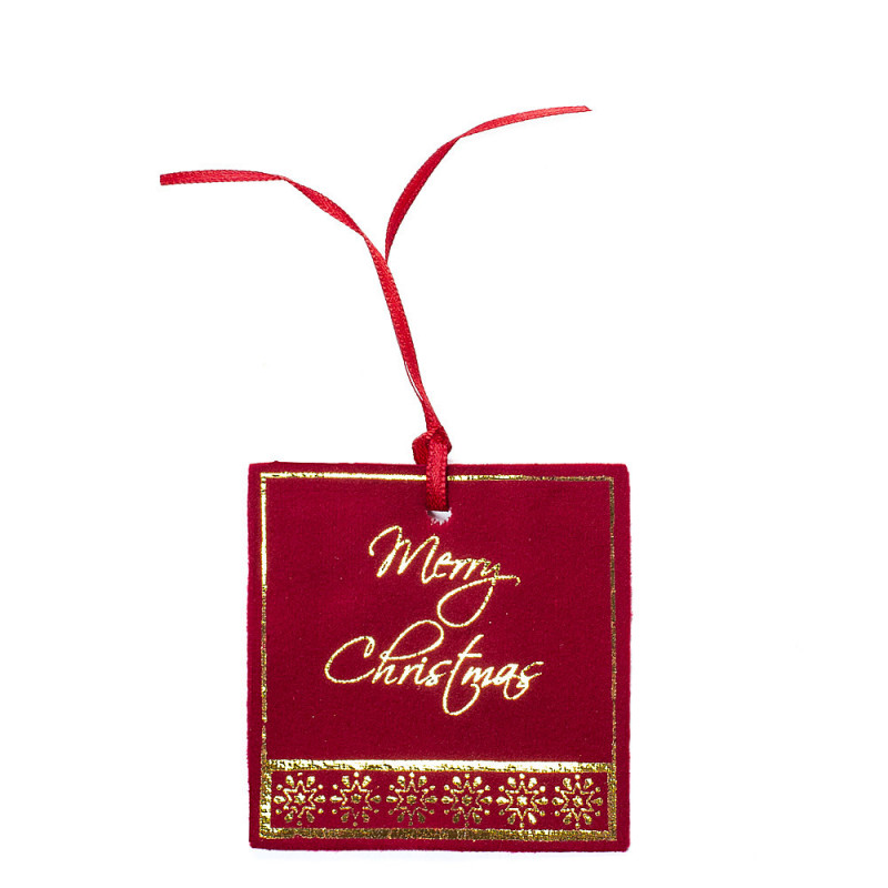 Tag in Simil Velluto con Merry Christmas - Mis. Cm 7x7H, Confezione da 6Pz