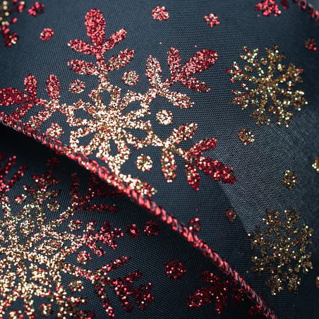 Nastro in Tessuto con Bordo Animato e Fiocchi di Neve con Glitter