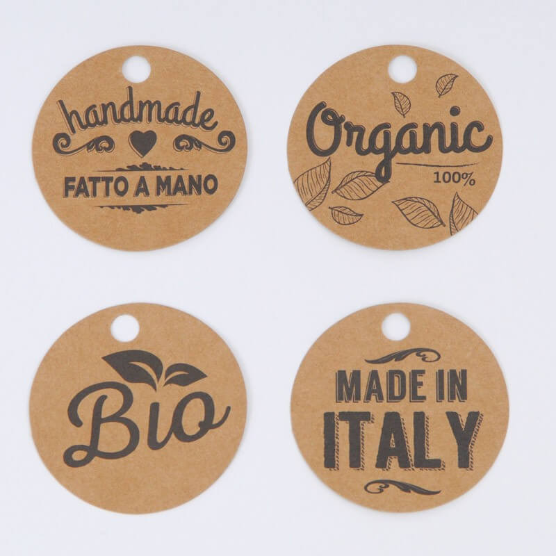 Tag in Cartoncino con Frasi - Made in Italy, Organic, Bio e Handmade