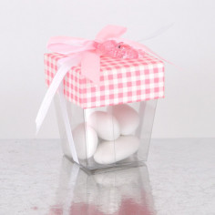 Bicchierino trasparente con coperchio cartoncino porta confetti rosa